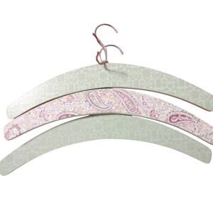 Wooden Hangers 3 Count Green Pink Floral Print Decorative Art Storage